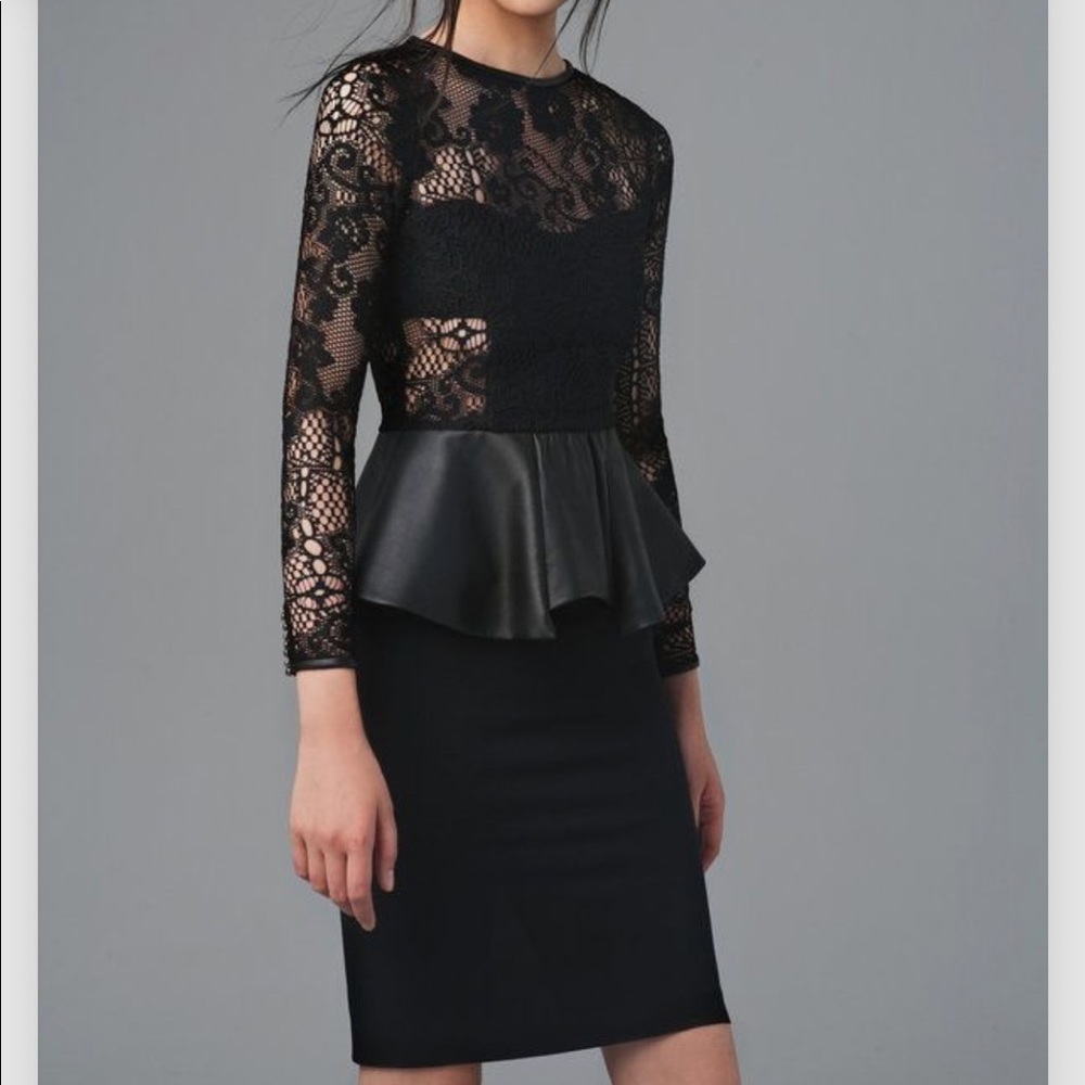Zara Lace & Leather Peplum Dress NWT